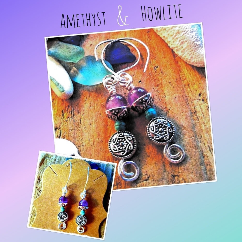 AMETHYST & TURQUOISE HOWLITE GEMSTONE EARRINGS